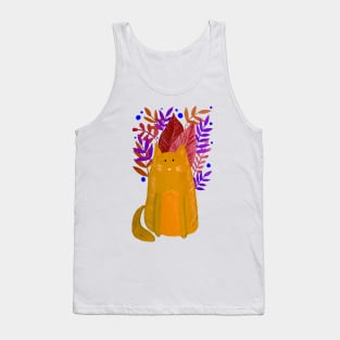 Cat and foliage - yellow and purple Tank Top